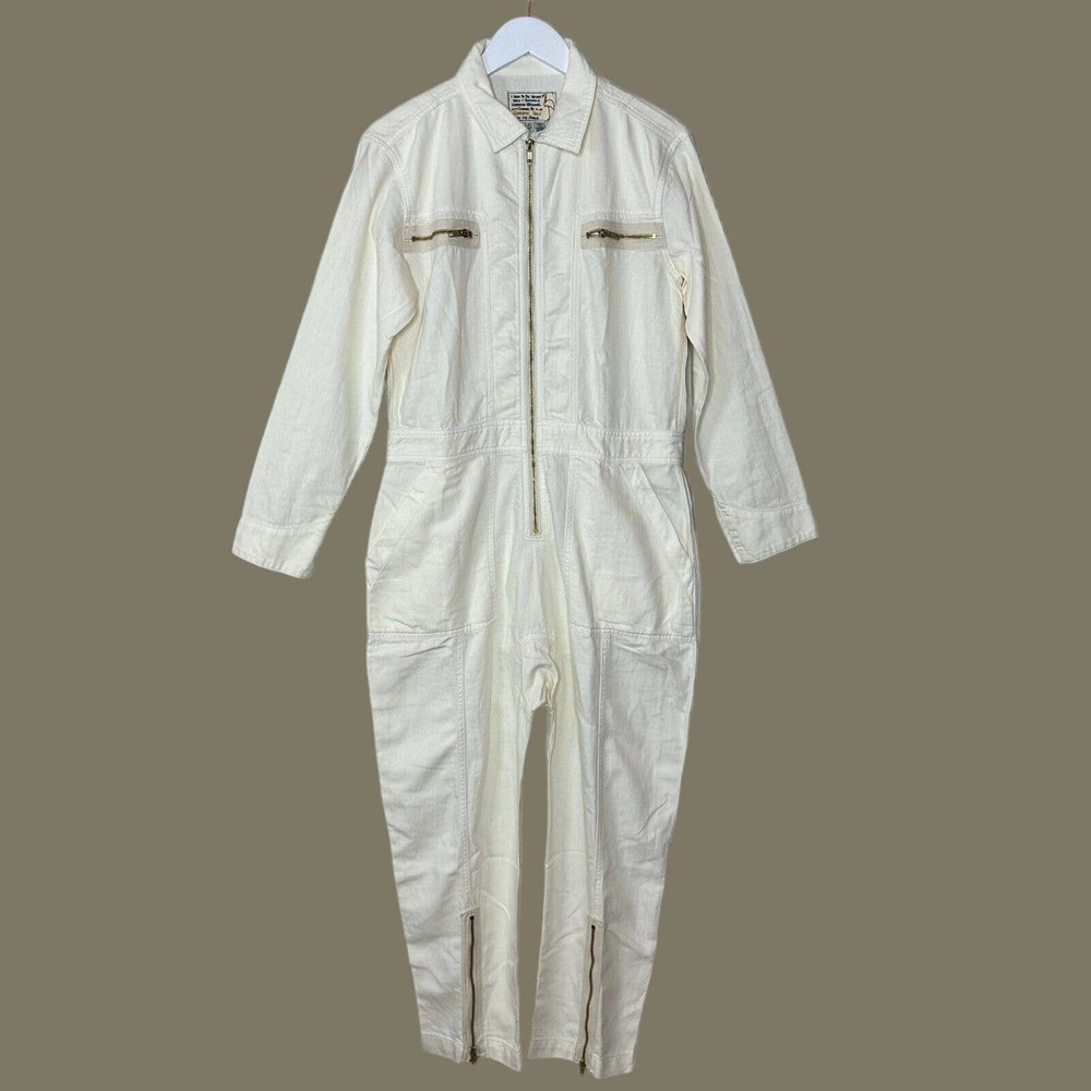 Sandrine Rose Oversized Cotton/Linen Zip Jumpsuit Snow Women S NWT Chest Pocket